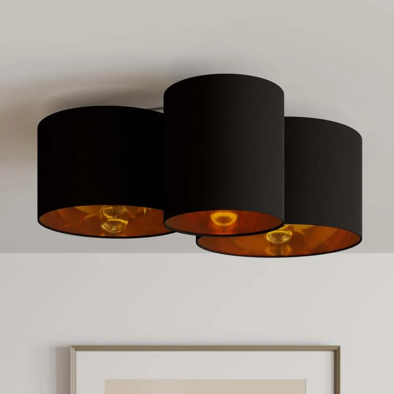 B-Ware Lindby Deckenlampe Laurenz LED dimmbar 3-flg schwarz-gold Stoff Ø61cm 25,5cm