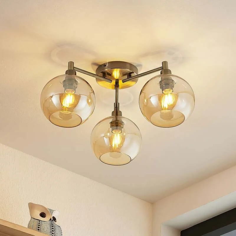 B-Ware Lindby Jemissa Deckenlampe 3-flammig amber dimmbar 21,5 cm Höhe 46 cm Durchme...