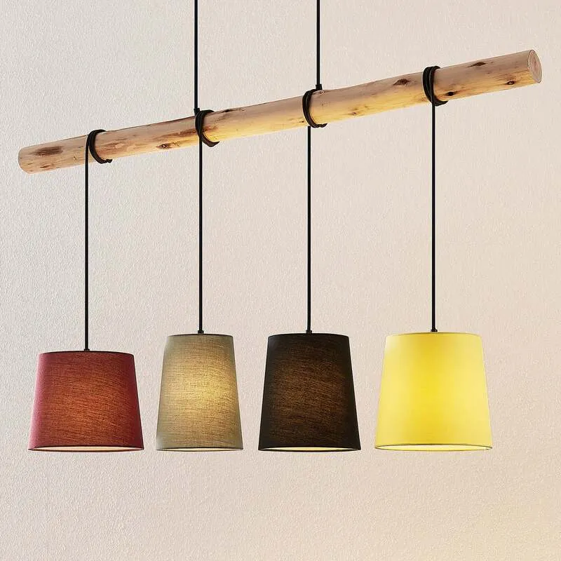 B-Ware Lindby Hängeleuchte Moskau LED Pendelleuchte dimmbar rot grau Holz Textil 116cm