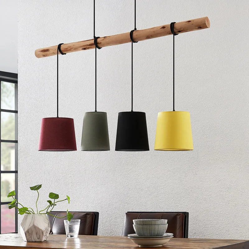 B-Ware Lindby Hängeleuchte Moskau LED Pendelleuchte dimmbar rot grau Holz Textil 116cm