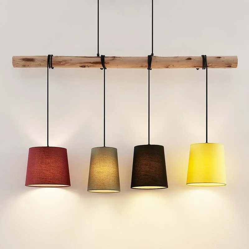 B-Ware Lindby Hängeleuchte Moskau LED Pendelleuchte dimmbar rot grau Holz Textil 116cm