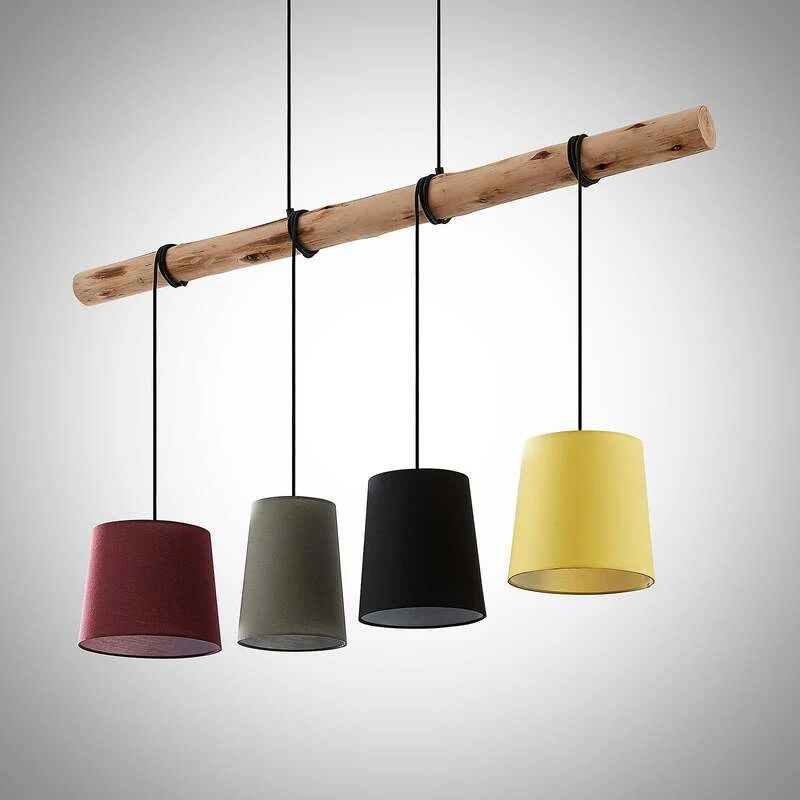 B-Ware Lindby Hängeleuchte Moskau LED Pendelleuchte dimmbar rot grau Holz Textil 116cm