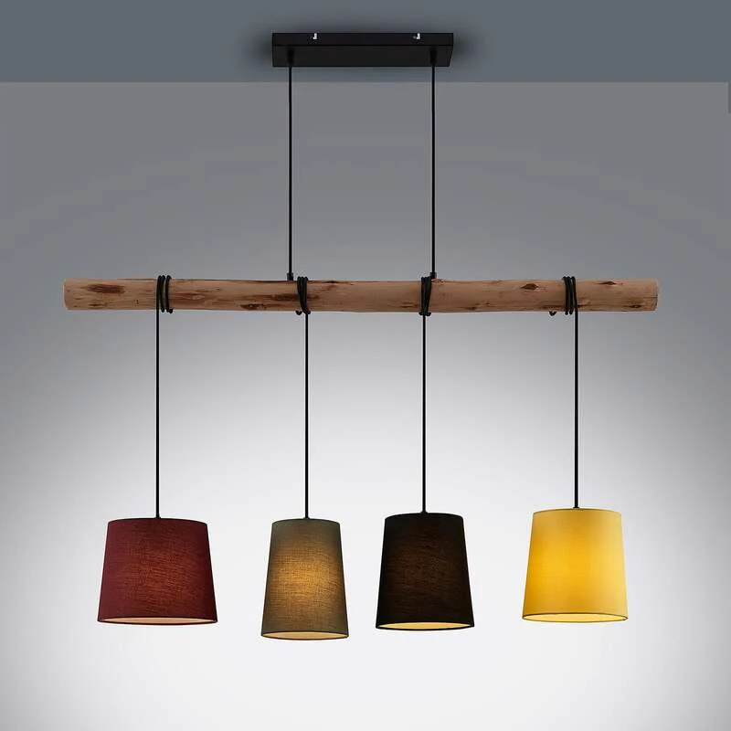B-Ware Lindby Hängeleuchte Moskau LED Pendelleuchte dimmbar rot grau Holz Textil 116cm