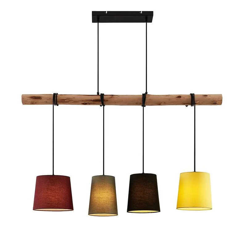 B-Ware Lindby Hängeleuchte Moskau LED Pendelleuchte dimmbar rot grau Holz Textil 116cm