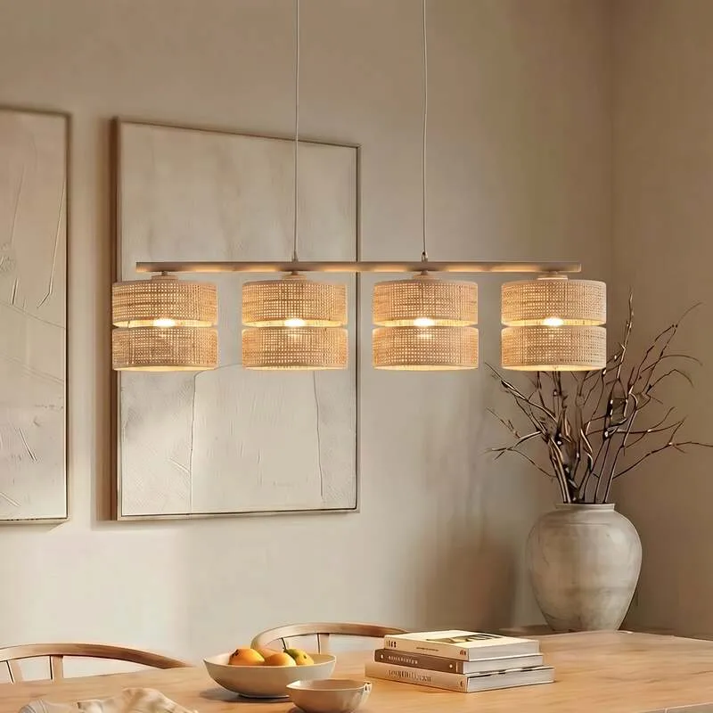 B-Ware Hängeleuchte Calma 4-flammig LED Pendelleuchte dimmbar beige 95cm aus Bast Licht
