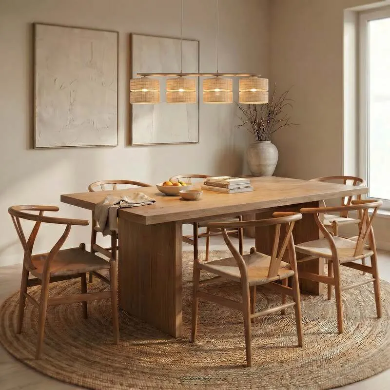 B-Ware Hängeleuchte Calma 4-flammig LED Pendelleuchte dimmbar beige 95cm aus Bast Licht
