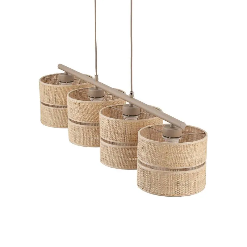 B-Ware Hängeleuchte Calma 4-flammig LED Pendelleuchte dimmbar beige 95cm aus Bast Licht