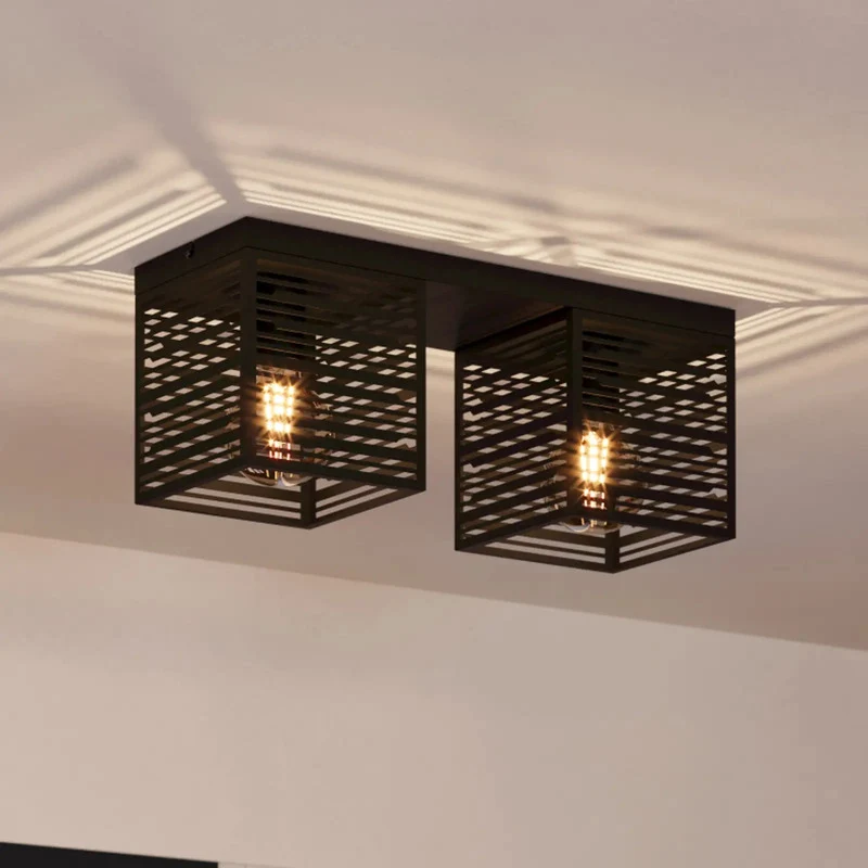 B-Ware EGLO Deckenlampe Deckenleuchte Leuchte Piedritas zwei schwarze Quaderschirme