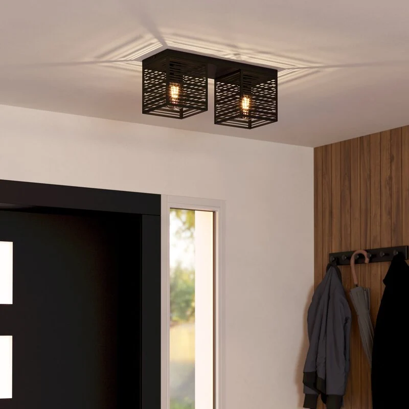 B-Ware EGLO Deckenlampe Deckenleuchte Leuchte Piedritas zwei schwarze Quaderschirme