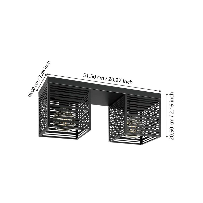 B-Ware EGLO Deckenlampe Deckenleuchte Leuchte Piedritas zwei schwarze Quaderschirme