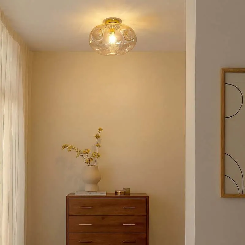 B-Ware Lindby Deckenleuchte Lampe Lelia amber Glas 35 cm runde Wohnraumleuchte