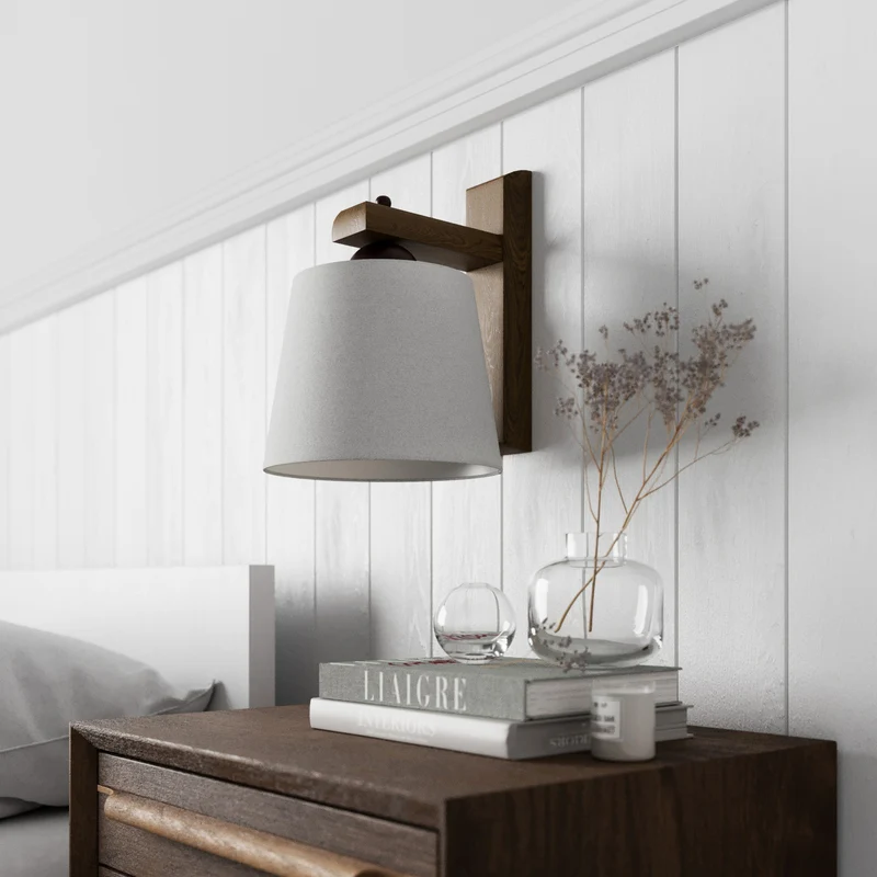 B-Ware Wandleuchte Sweden mit Holzgestell nussbaum eiche Wandlampe Lampe Leuchte Licht
