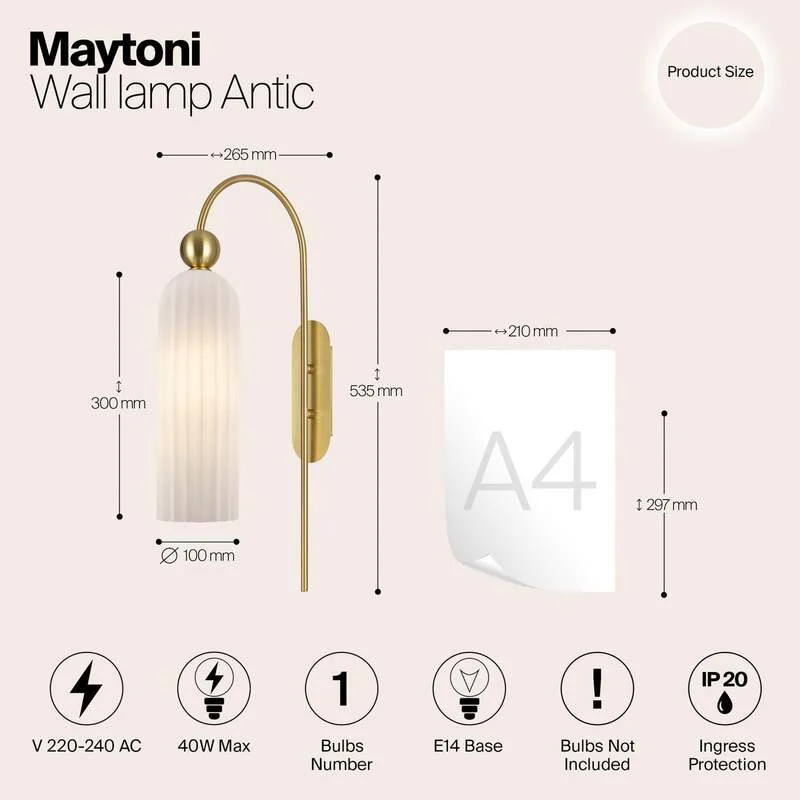B-Ware Maytoni Antic Wandleuchte Wandlampe Wandlicht Leuchte Lampe Glasschirm in Weiß