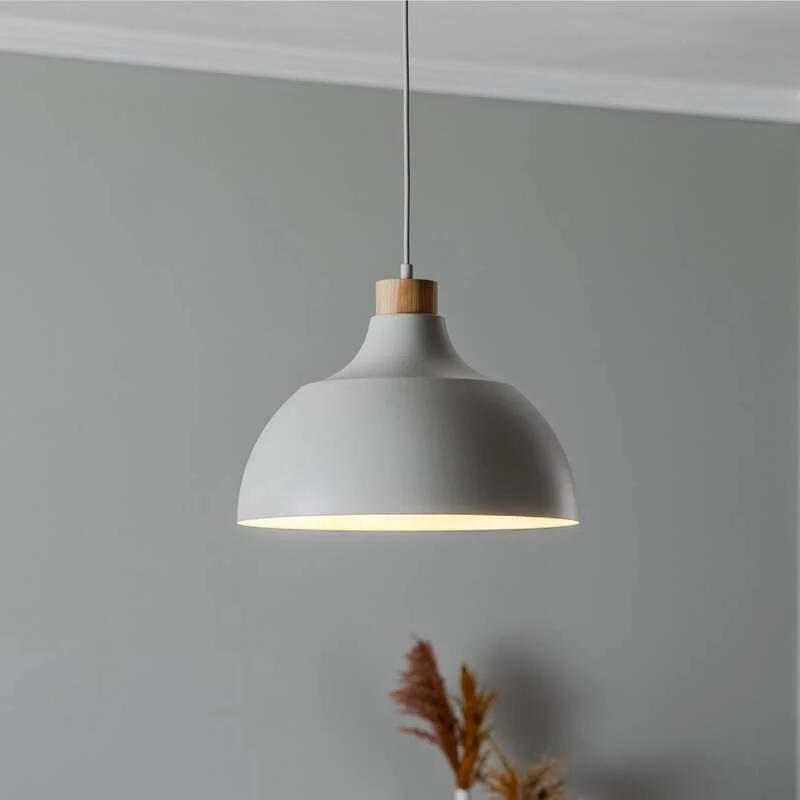 B-Ware Envostar Hängeleuchte Kaitt Holzdetail Ø 34 cm beige Deckenlampe Lampe Leuchte