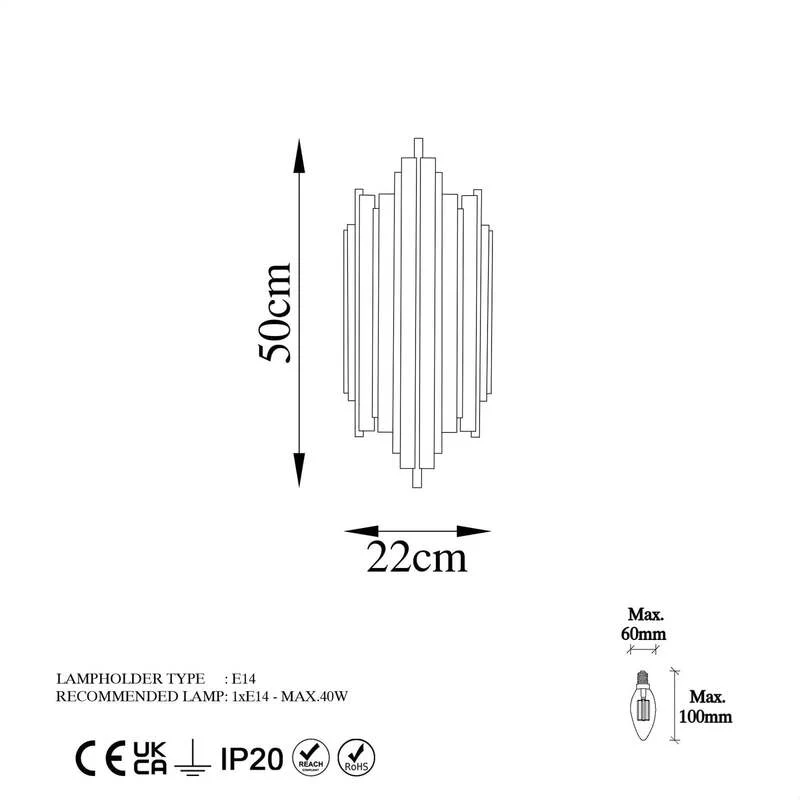 B-Ware Opviq Wandleuchte Reis 13341 LED Wandlampe dimmbar goldfarben Metall 50cm