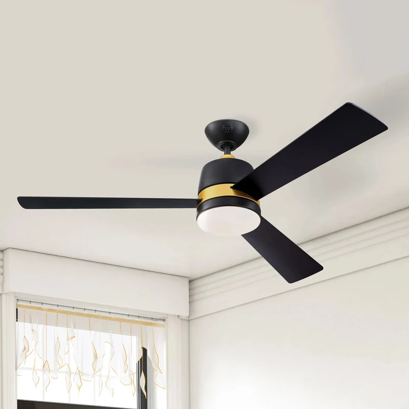 B-Ware Westinghouse Deckenventilator Tristan schwarz matt Holz mit Beleuchtung 132cm