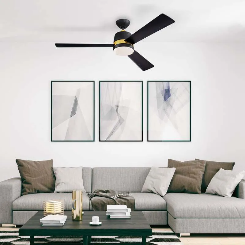 B-Ware Westinghouse Deckenventilator Tristan schwarz matt Holz mit Beleuchtung 132cm
