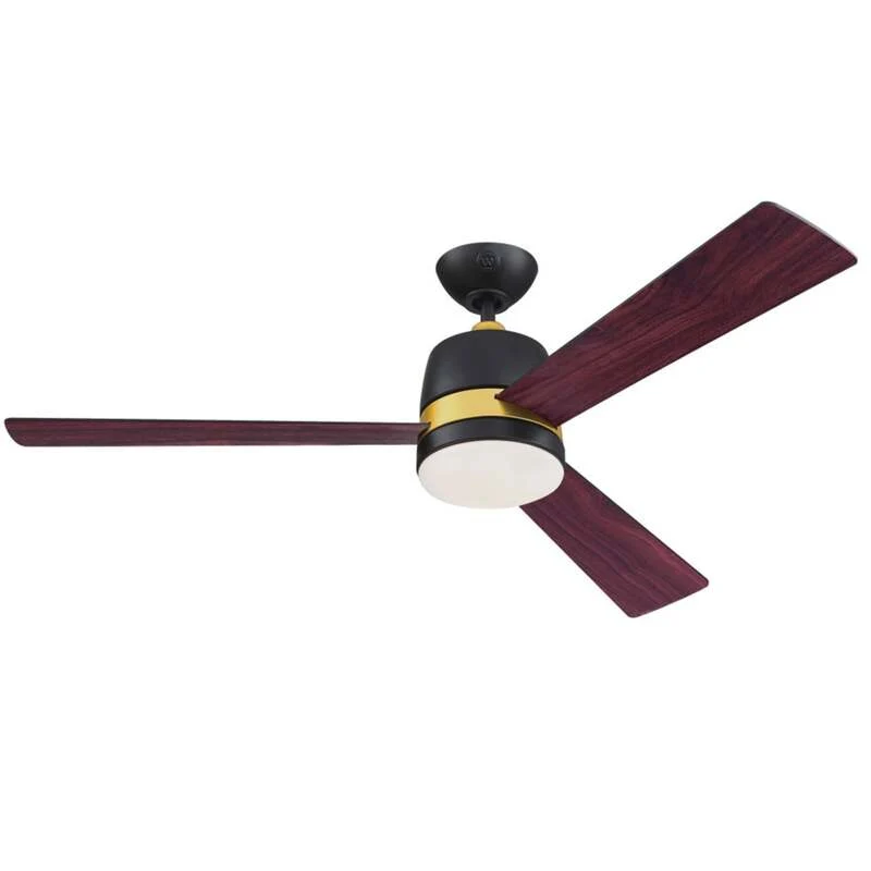 B-Ware Westinghouse Deckenventilator Tristan schwarz matt Holz mit Beleuchtung 132cm