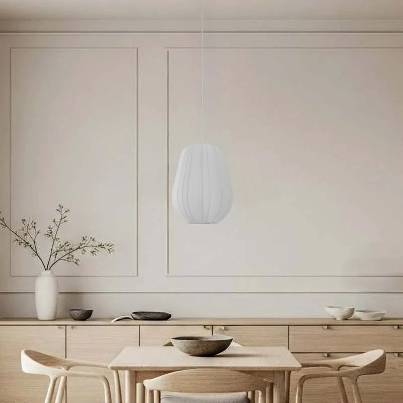 B-Ware Lindby Hängeleuchte Helin weiß Ø 30 cm dimmbar E27 Stoff 150 cm Abhängung