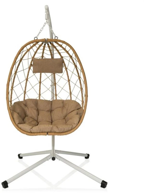 B-Ware hjh LIVING COCOVA Hängesessel weiß/beige mit Kissen UV-beständig 98x114x188 cm
