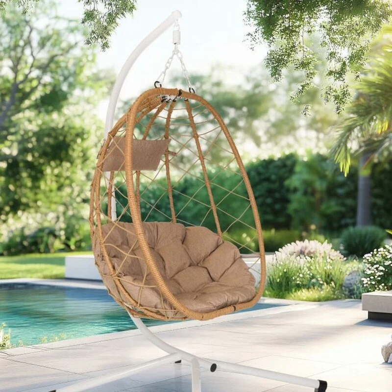 B-Ware hjh LIVING COCOVA Hängesessel weiß/beige mit Kissen UV-beständig 98x114x188 cm