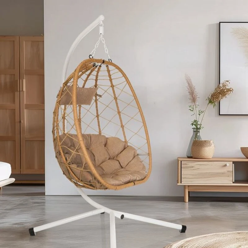 B-Ware hjh LIVING COCOVA Hängesessel weiß/beige mit Kissen UV-beständig 98x114x188 cm