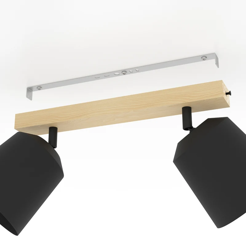 B-Ware EGLO Cotorro Deckenstrahler 2-flammig Holz Stahl dimmbar bewegliche Schirme