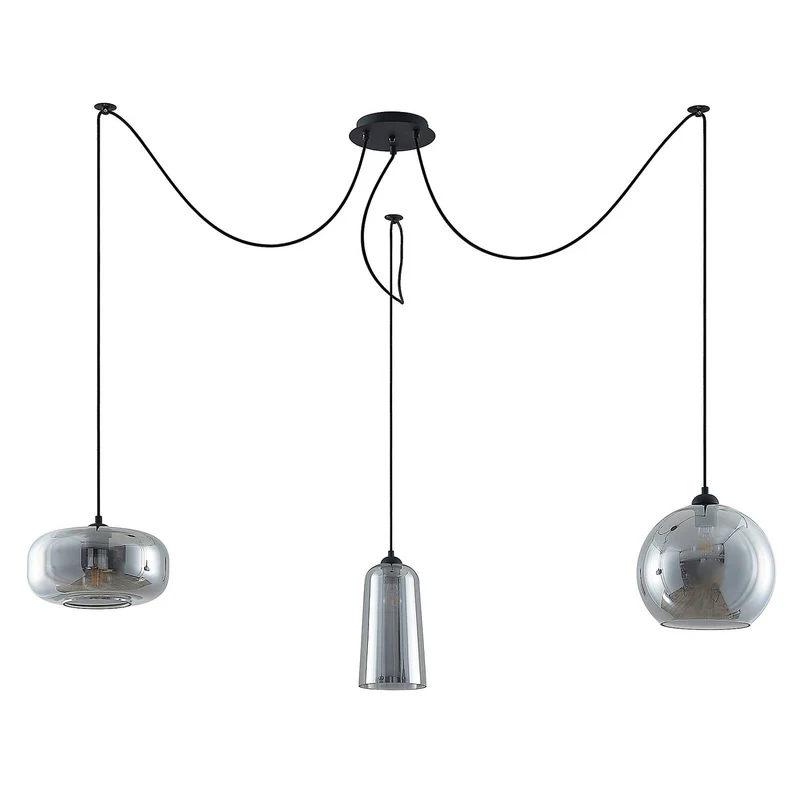 B-Ware Lucande Zyli Pendelleuchte Hängeleuchte Deckenlampe Lampe dreiflammig rauchgrau