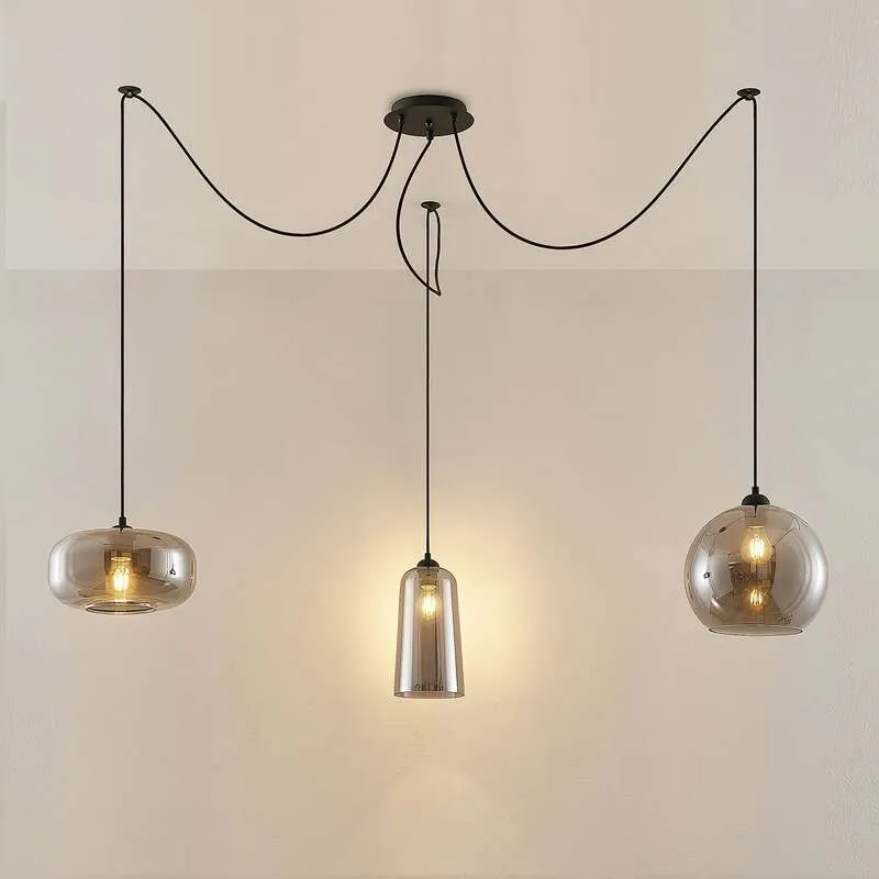 B-Ware Lucande Zyli Pendelleuchte Hängeleuchte Deckenlampe Lampe dreiflammig rauchgrau