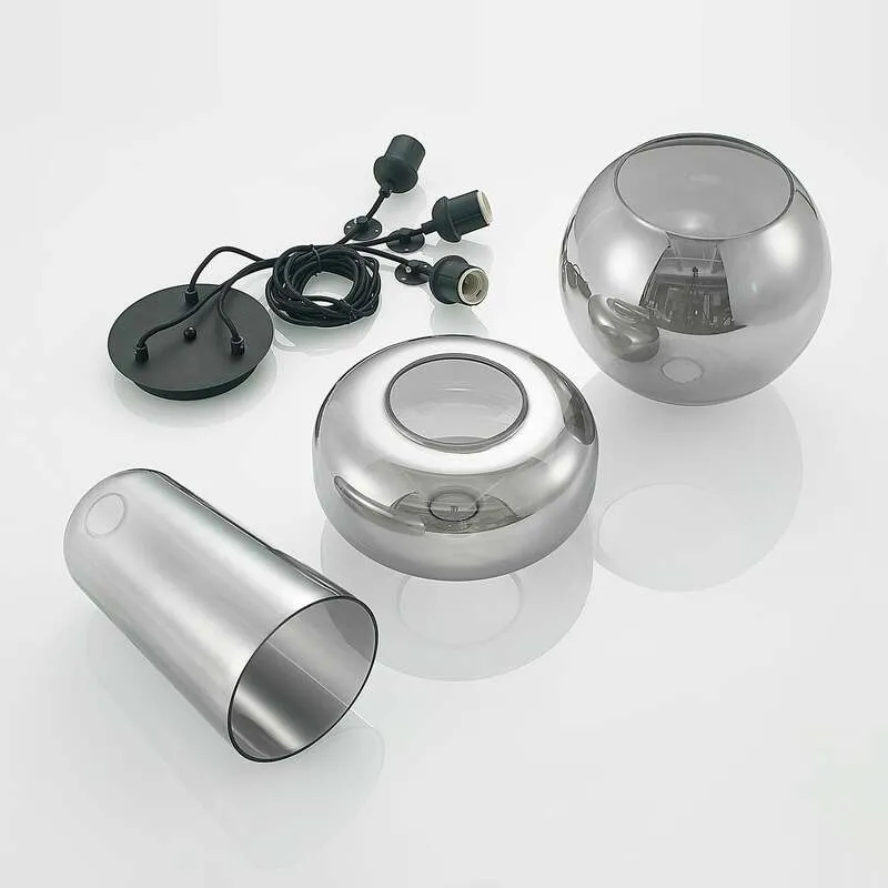 B-Ware Lucande Zyli Pendelleuchte Hängeleuchte Deckenlampe Lampe dreiflammig rauchgrau