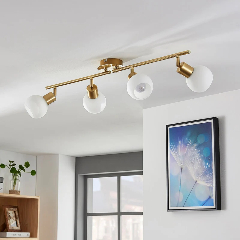 B-Ware Lindby Deckenleuchte Deckenlampe Elaina messing Glas Opalglasschirme 4 flammig