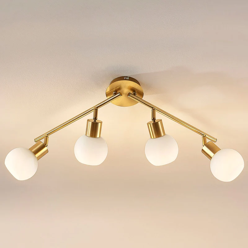 B-Ware Lindby Deckenleuchte Deckenlampe Elaina messing Glas Opalglasschirme 4 flammig