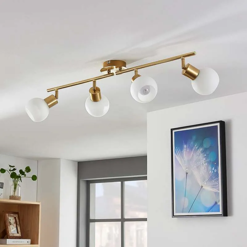B-Ware Lindby Deckenleuchte Deckenlampe Elaina messing Glas Opalglasschirme 4 flammig