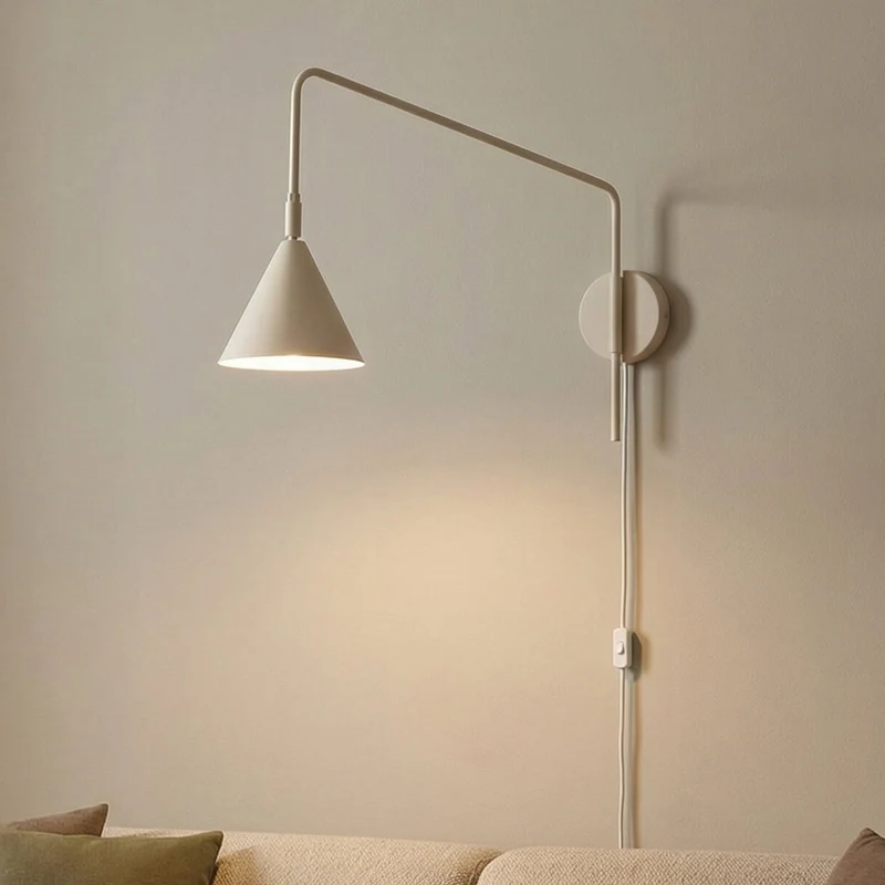 B-Ware Wandleuchte Wandlampe LYS Beige Stahl Stecker E14 LED Skandinavisch Ø 14 cm
