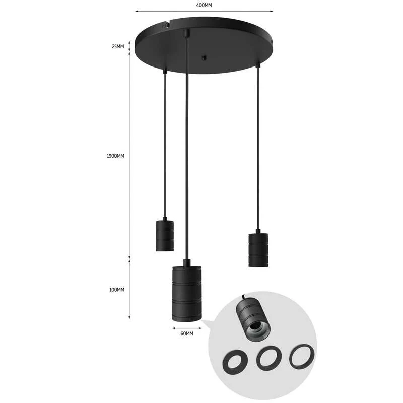 B-Ware Calex Retro Pendelleuchte Hängeleuchte Hängelampe Leuchte rund 3-flg. schwarz