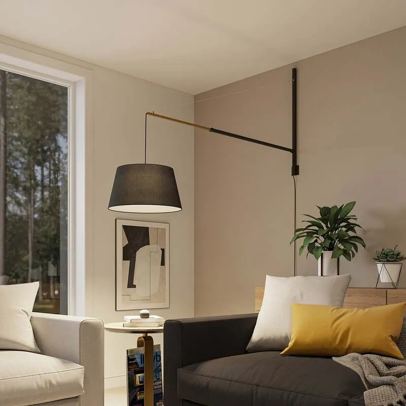 B-Ware Lucande Wandleuchte Beleza LED Wandlampe ausziehbar schwarz gold 150cm Höhe