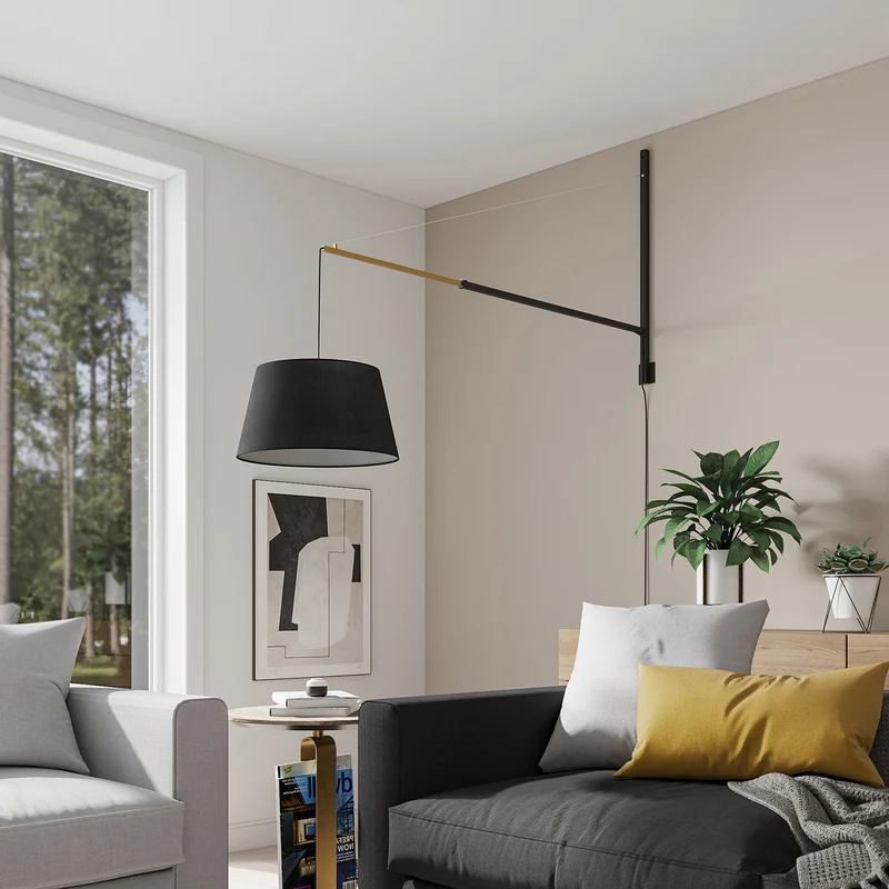 B-Ware Lucande Wandleuchte Beleza LED Wandlampe ausziehbar schwarz gold 150cm Höhe