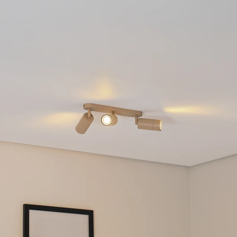 B-Ware Deckenstrahler Link 3-flg LED dimmbar beige Stahl 33cm für Wohnzimmer Leuchte