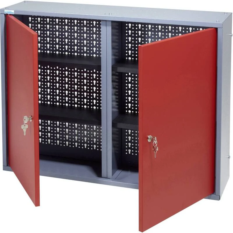 B-Ware Küpper Werkzeug-Hängeschrank Aufbewahrungsschrank 4 Böden Rot Silber 80x60cm