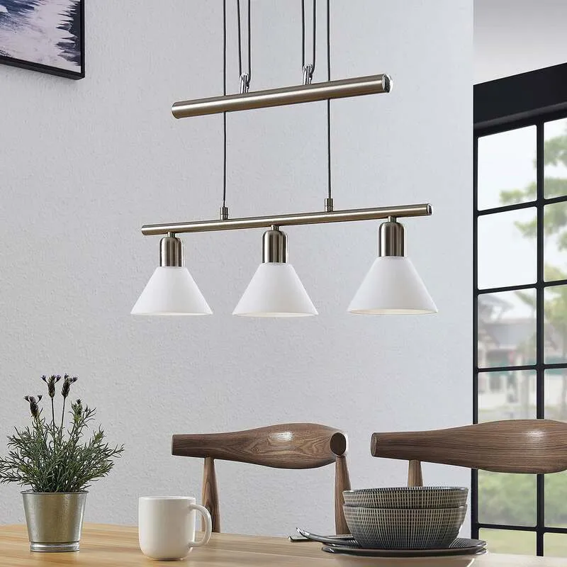 B-Ware Lindby Pendellampe Hängeleuchte Delira LED dimmbar nickel 3-flg höhenverstellbar