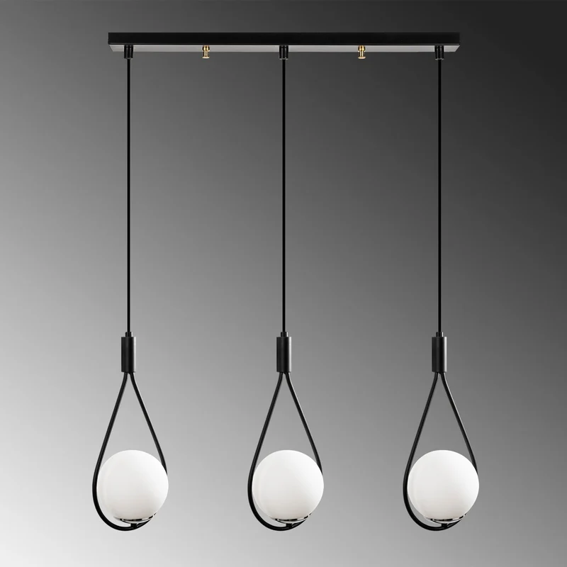 B-Ware Hängeleuchte Mudoni MR-939 3-flg linear schwarz Opalglas dimmbar 70 cm