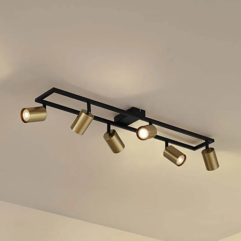 B-Ware Lindby Deckenstrahler Strahler Bravius messing 6-flammig Eisen