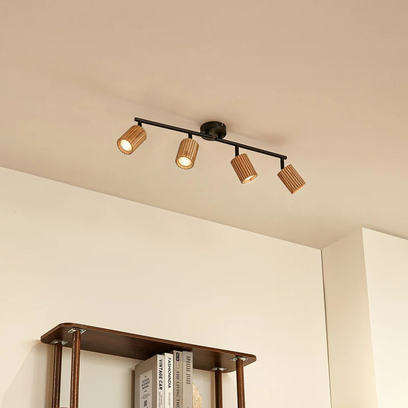 B-Ware Lindby Deckenstrahler Strahler Stralino Deckenleuchte 4-flg Lampe L60 cm Holz