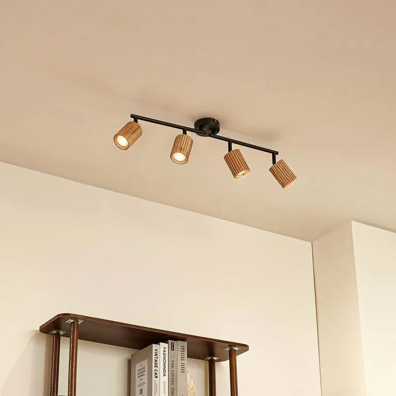 B-Ware Lindby Deckenstrahler Strahler Stralino Deckenleuchte 4-flg Lampe L60 cm Holz