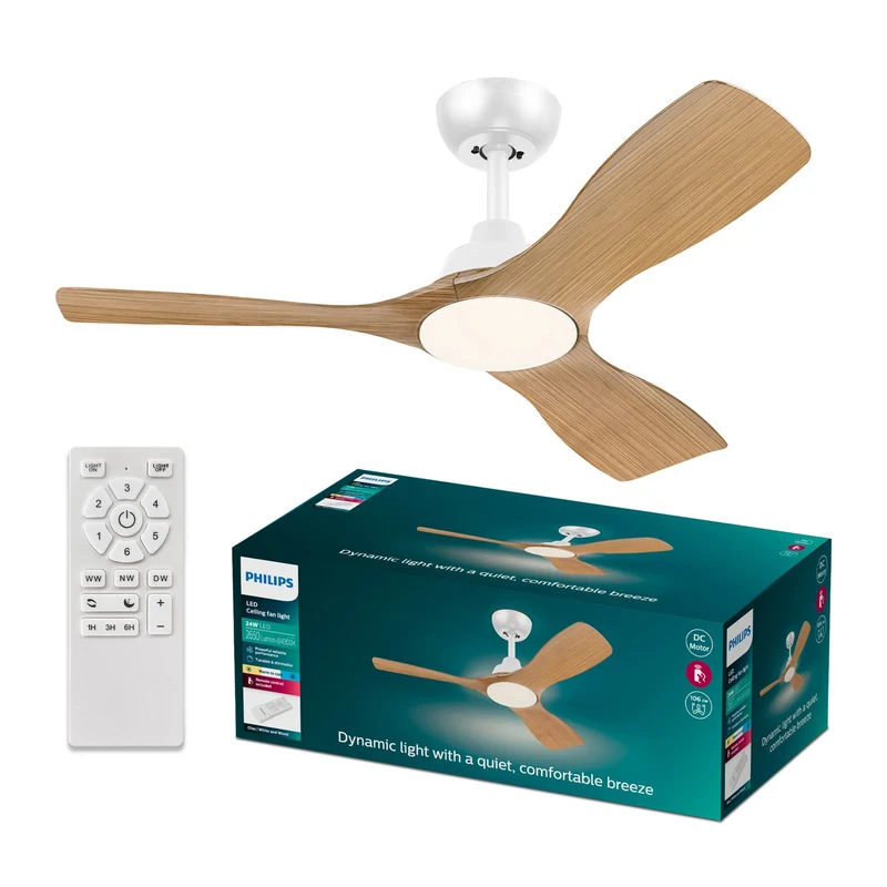 B-Ware Philips LED Ventilator Deckenlüfter Olas 106 cm braun weiß Deckenventilator