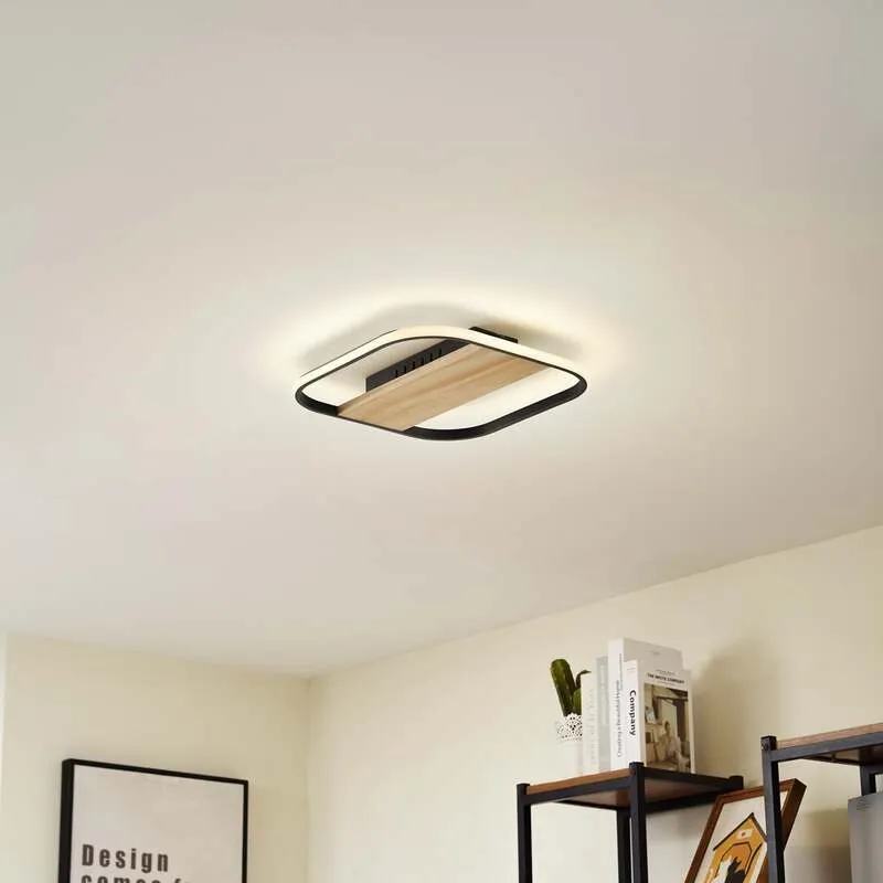B-Ware Lindby LED-Deckenleuchte Romilda Deckenlampe Leuchte Lampe grau Holz 37 cm breit