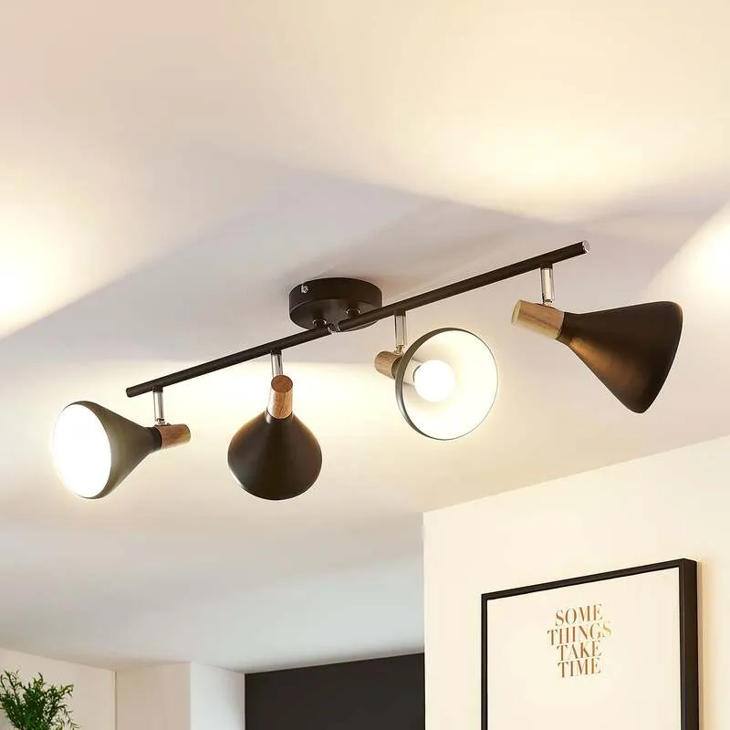 B-Ware Lindby Deckenleuchte Lampe Arina Schwarz Metall Holz 4 flammig Wohnzimmer Esszim