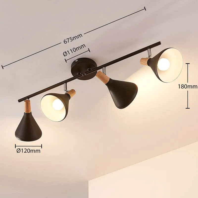 B-Ware Lindby Deckenleuchte Lampe Arina Schwarz Metall Holz 4 flammig Wohnzimmer Esszim