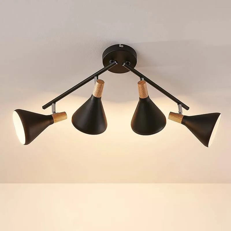 B-Ware Lindby Deckenleuchte Lampe Arina Schwarz Metall Holz 4 flammig Wohnzimmer Esszim