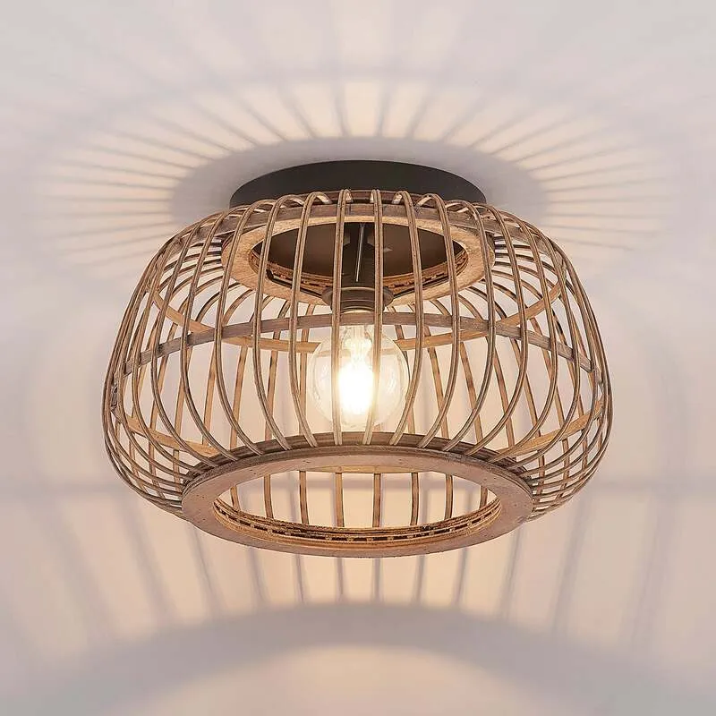 B-Ware Lindby Deckenleuchte Bominio LED Lampe Rattan schwarz matt Ø40cm dimmbar 24,5cm